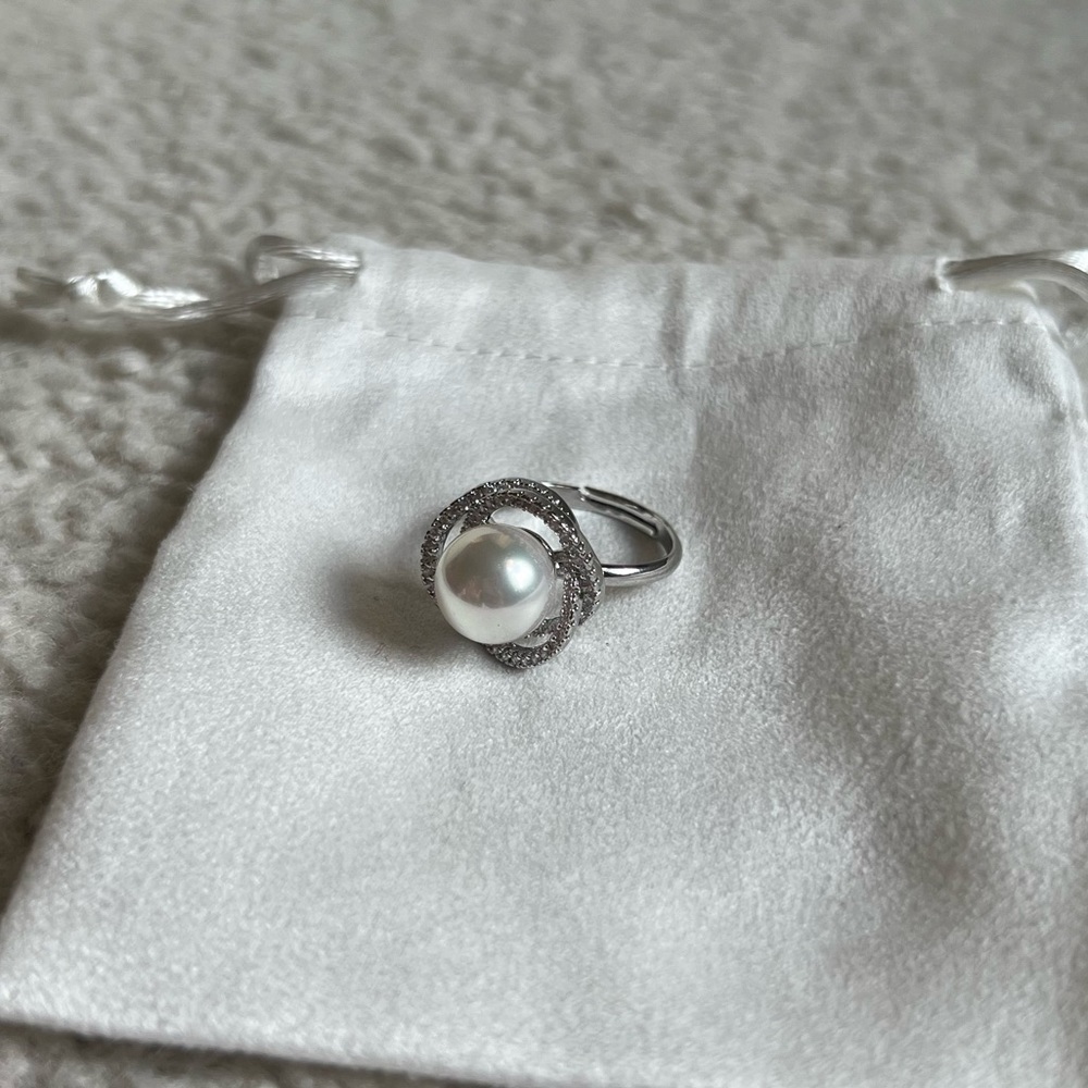 Cubic zirconia Adjustable Pearl Ring | Silver
